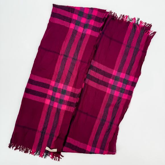 Burberry Scarf Authentic Pink Gauze Lightweight Plaid Nova Check Long Sheer - Picture 8 of 8